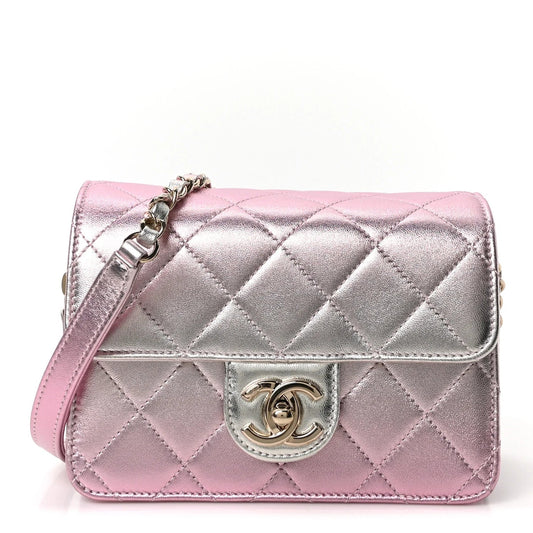 Metallic Lambskin like a Wallet Flap Golden Pink