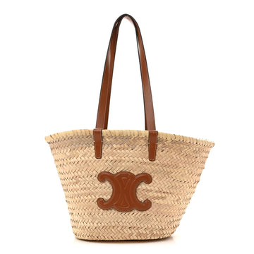 Raffia Calfskin Triomphe Medium Panier Tan