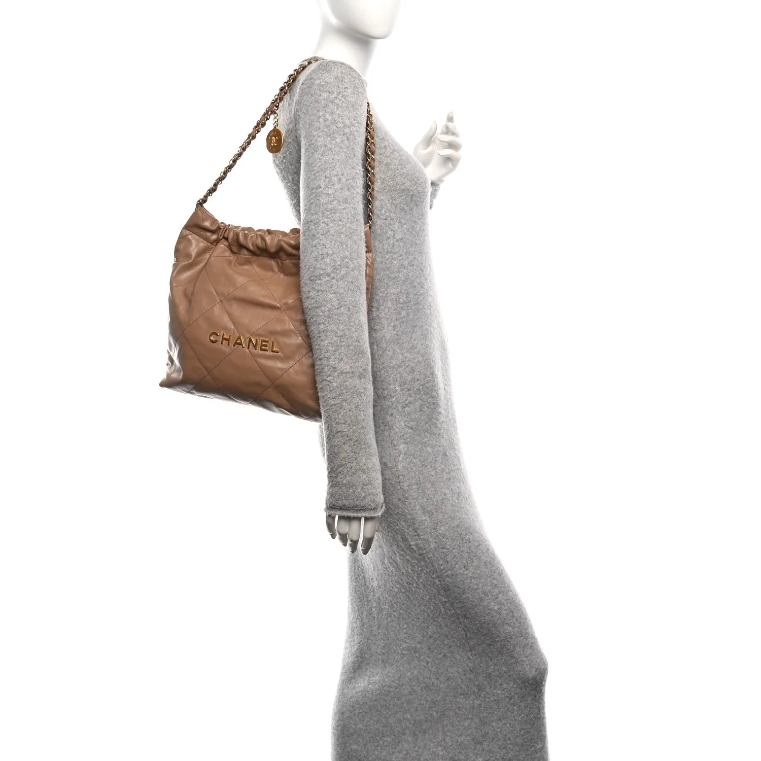 Shiny Calfskin Quilted Small  22 Beige