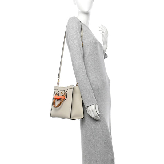 Wonka Grain Calfskin Small Diana Tote Bag Mystic White Orange Fluo