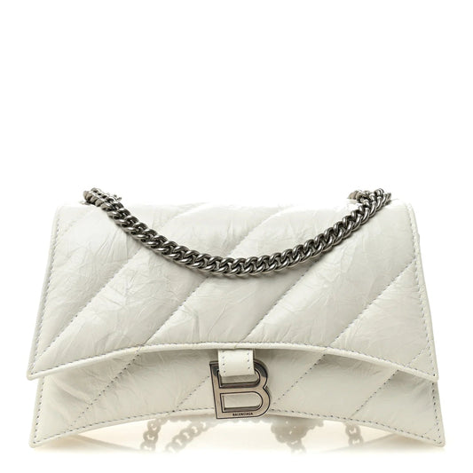 Crushed Calfskin Quilted Small Crush Chain Bag Optic White
