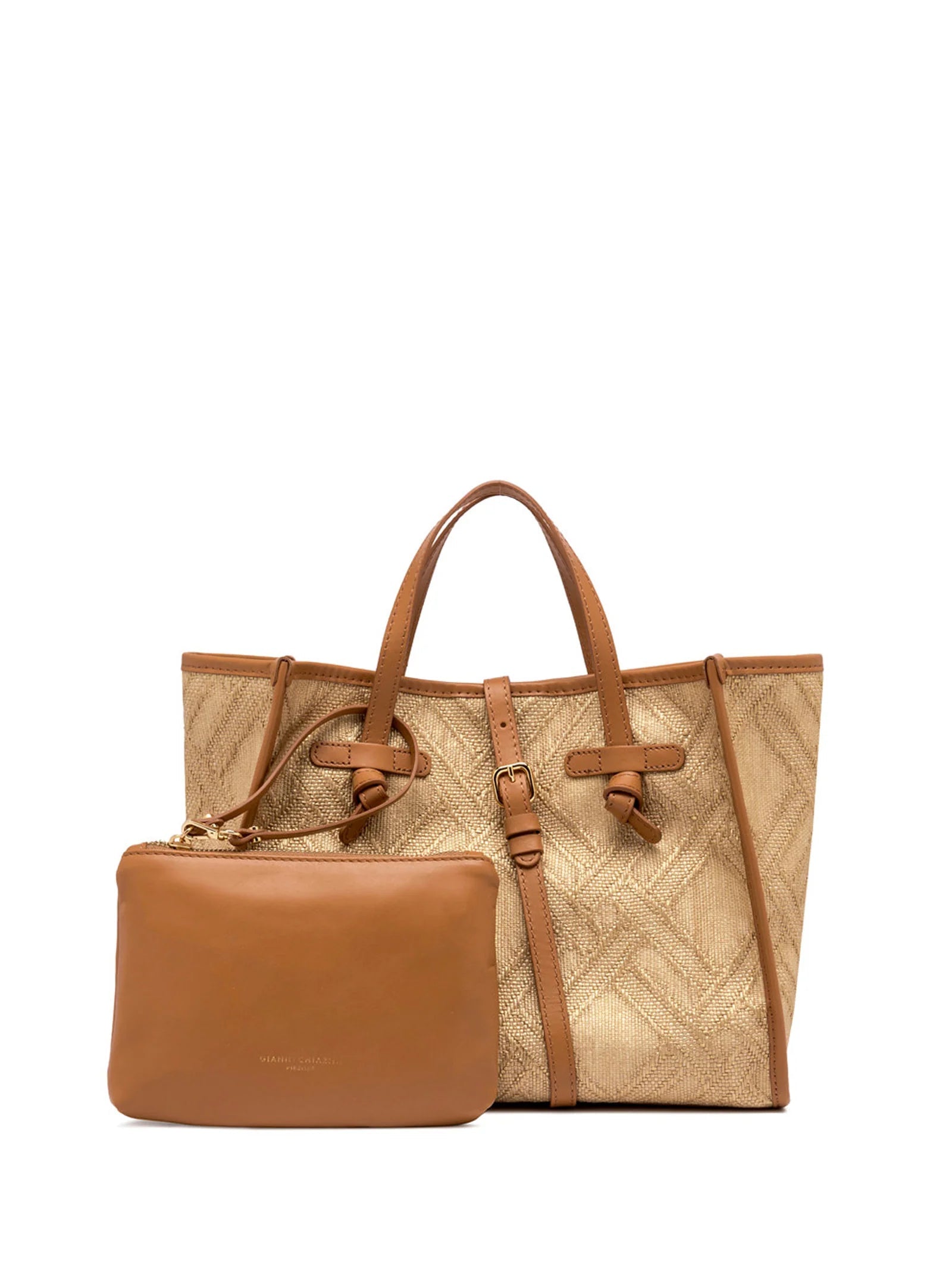 MARCELLA 32 SHOPPING BAG in RAFFIA and COTTON JACQUARD FABRIC