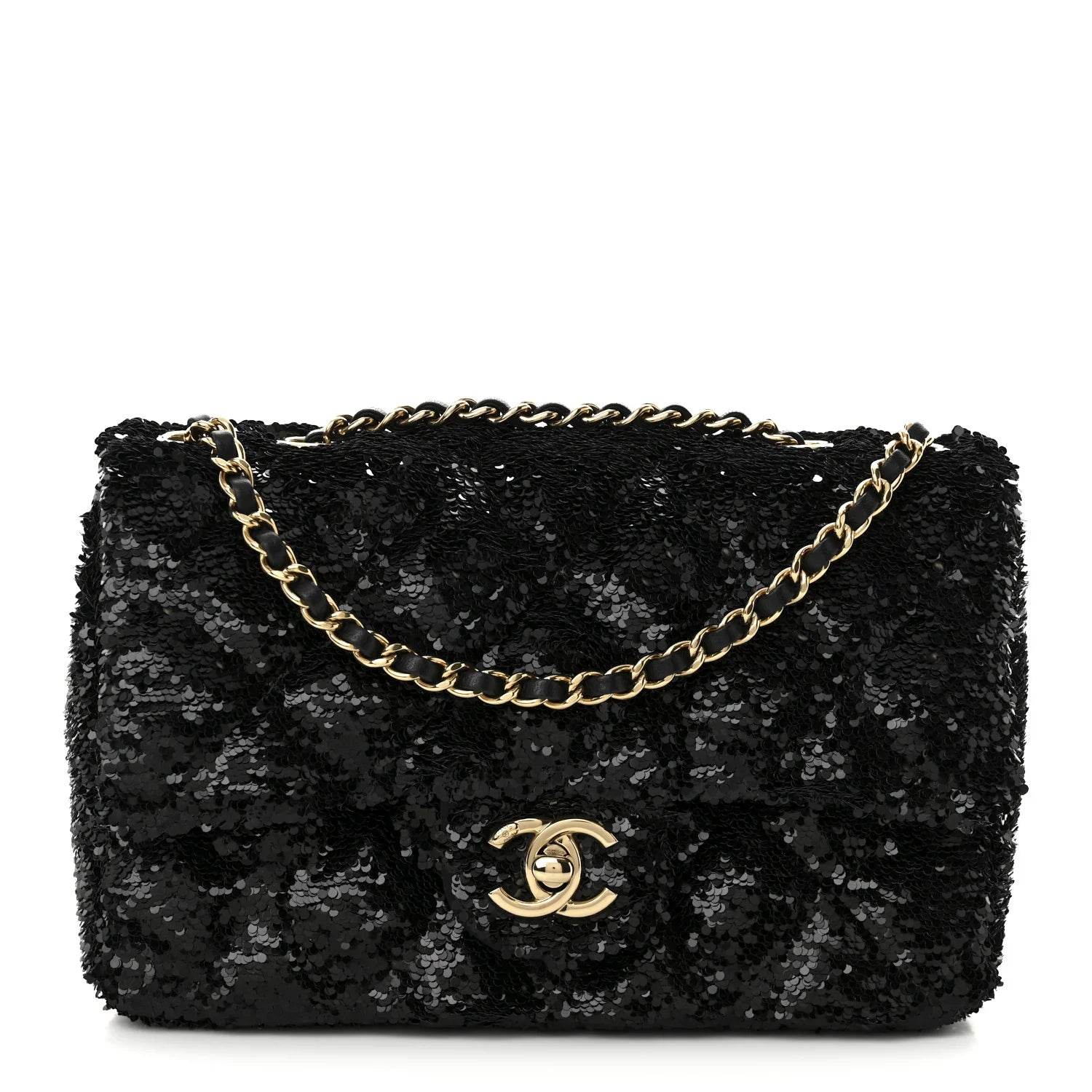Sequin Quilted Small Single Flap Black