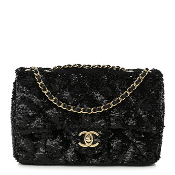 Sequin Quilted Small Single Flap Black
