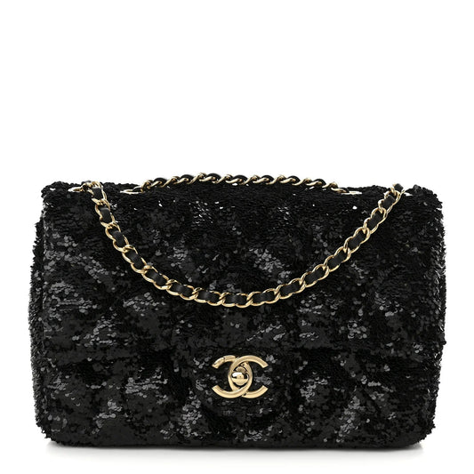 Sequin Quilted Small Single Flap Black