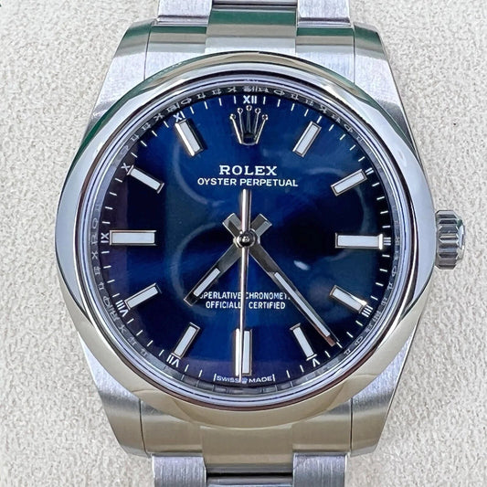 Oyster Perpetual No Date, Stainless Steel, 34Mm, Bright Blue, Oyster, Ref# 124200-0003