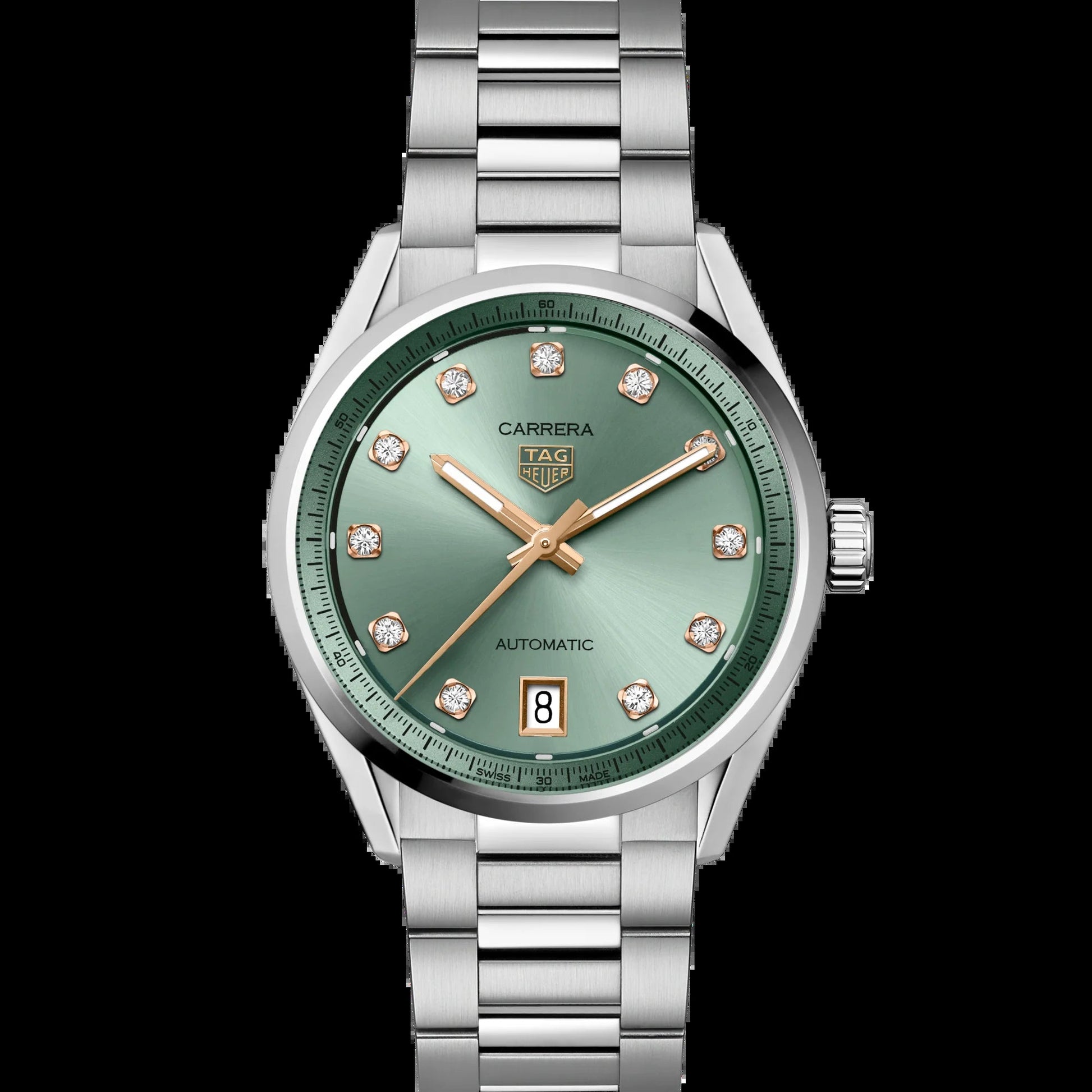 Unworn  Carrera Calibre 7 Date, Stainless Steel and Diamonds, 36Mm, Ref# WBN2317.BA0001, Box & Papers