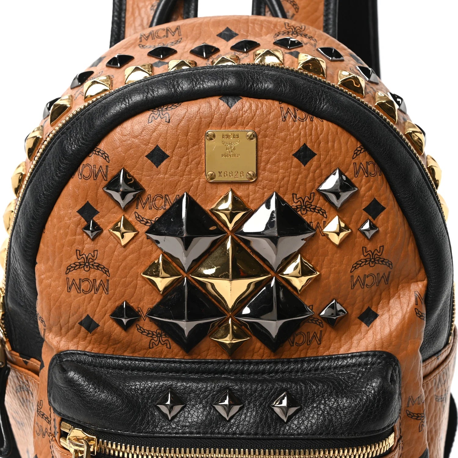 Visetos Studded Colorblock Small Stark Brock Backpack Cognac Black
