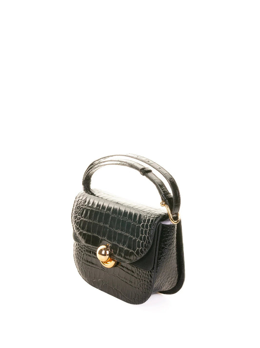 SFERA S BLACK CROCODILE-PRINT LEATHER SHOULDER BAG