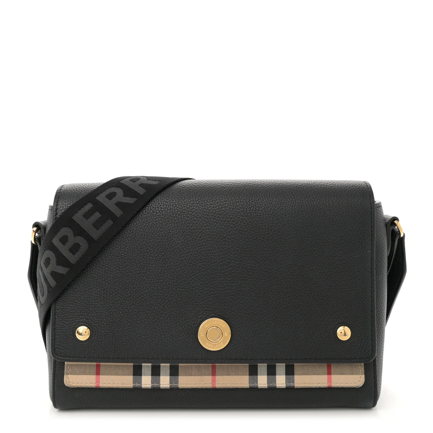 Grainy Calfskin Vintage Check Note Crossbody Bag Black