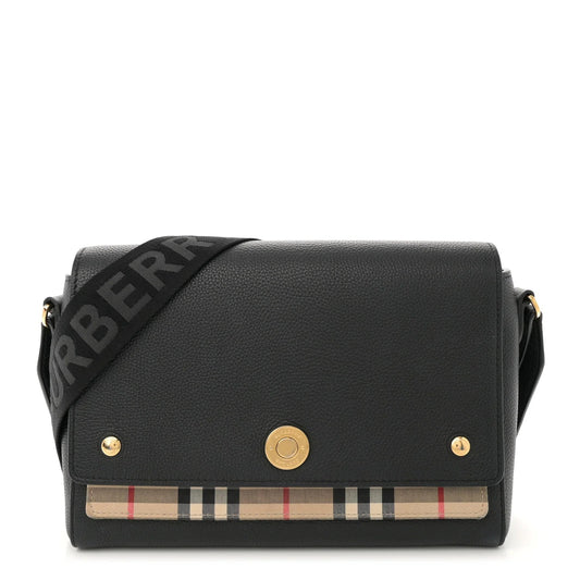 Grainy Calfskin Vintage Check Note Crossbody Bag Black