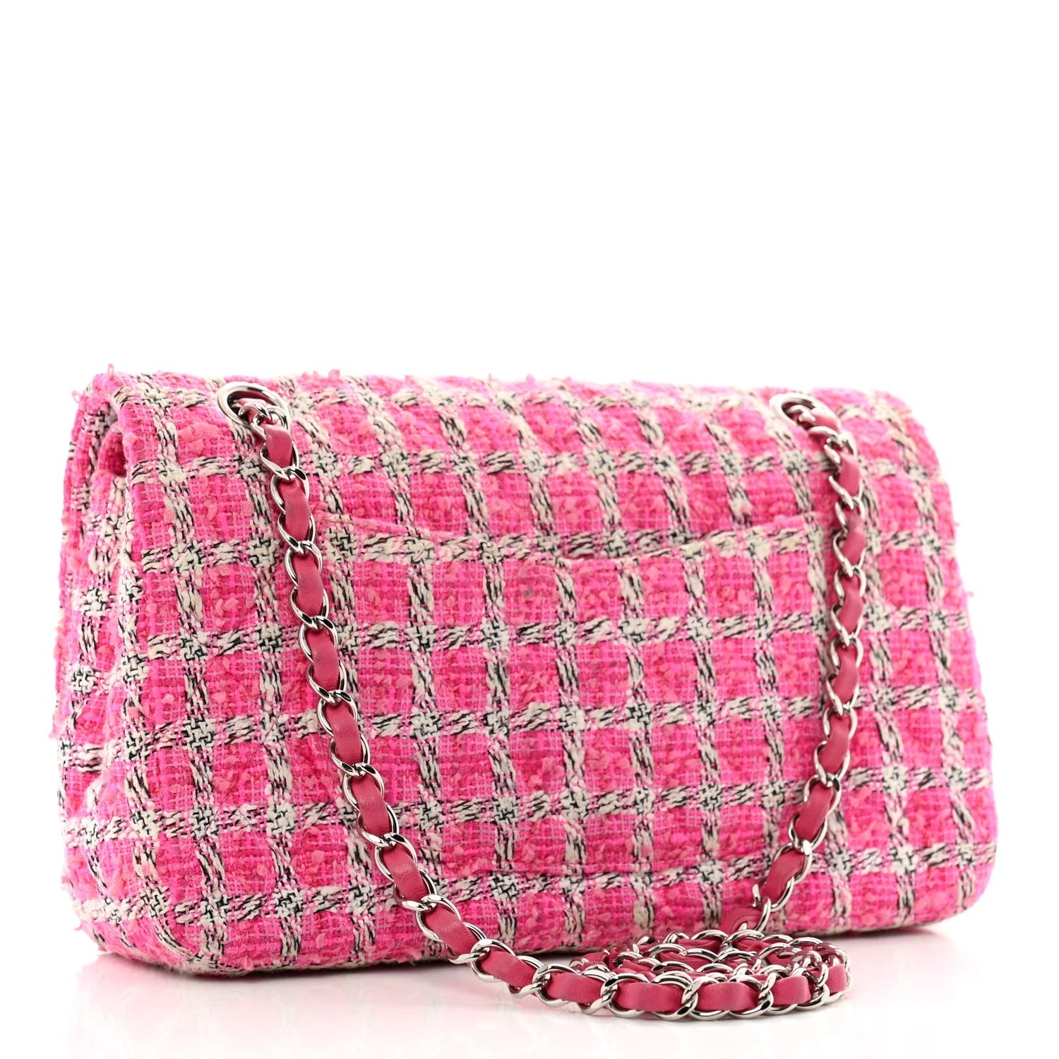 Tweed Quilted Medium Double Flap Hot Pink