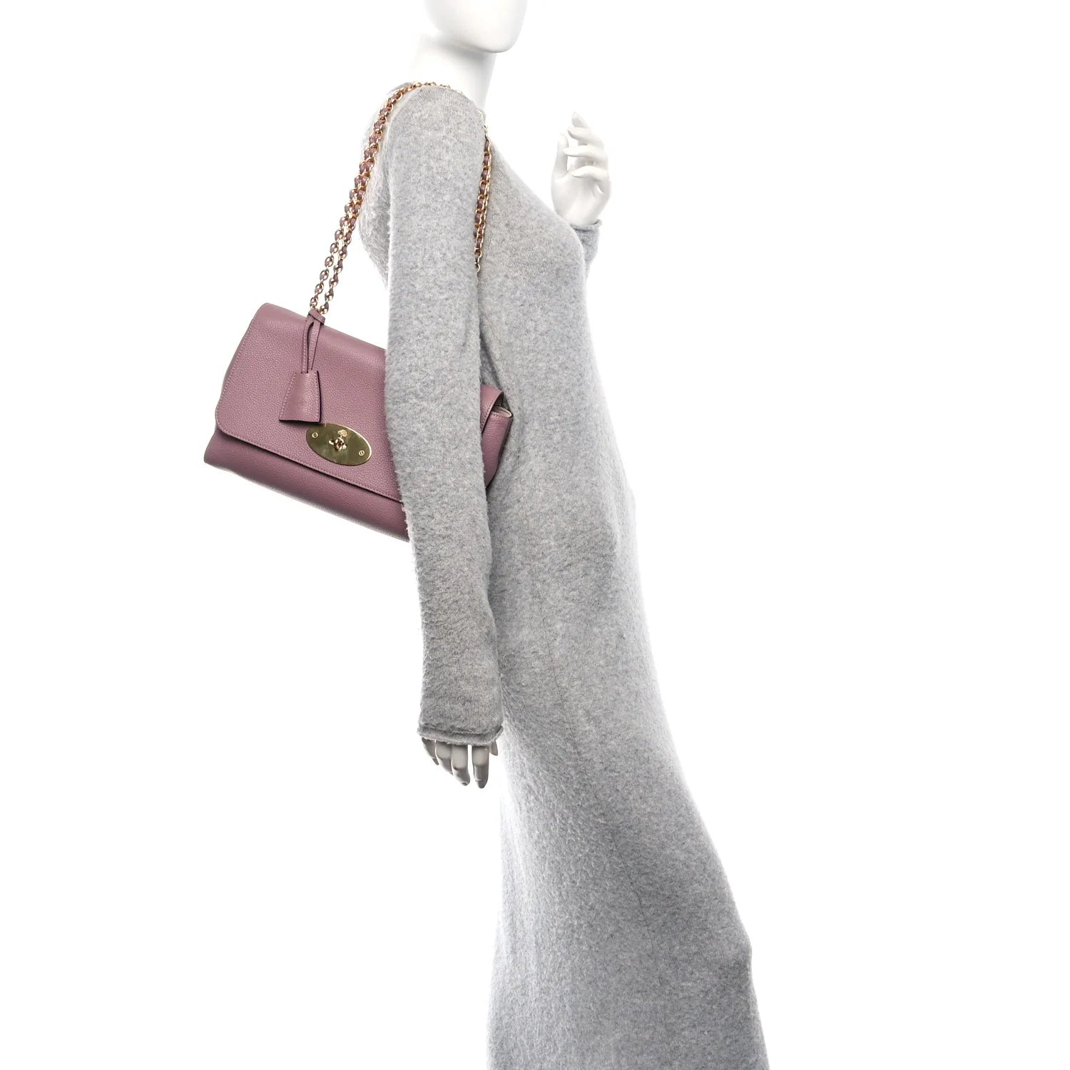 Small Classic Grain Calfskin Medium Lily Flap Mocha Rose