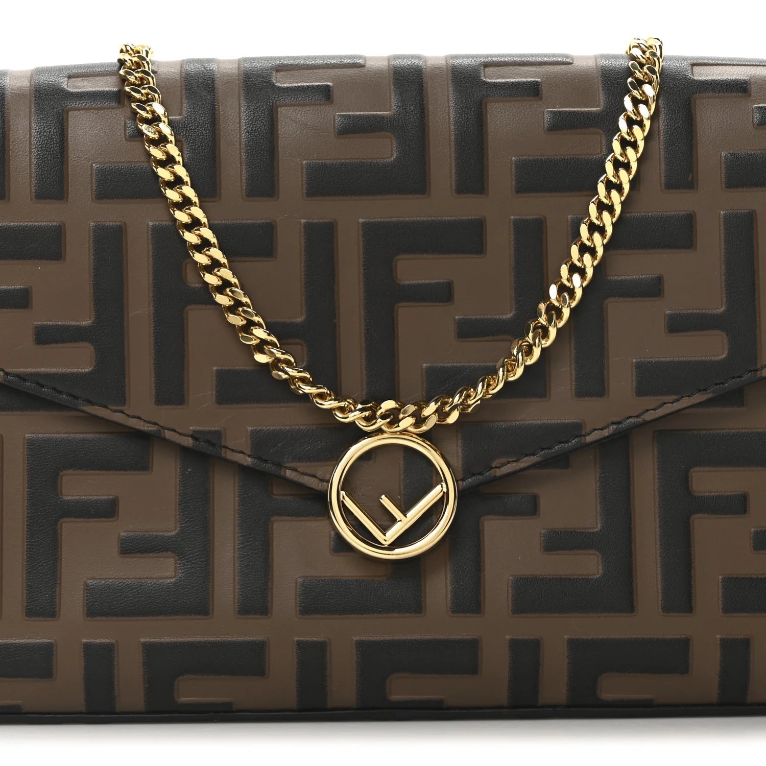 Vitello Soft F Is  Bi-Color FF 1974 Embossed Envelope Wallet on Chain with Pouches Maya Black