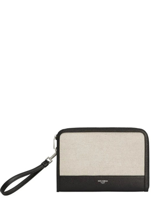 TWO-TONE IVORY BLACK CLUTCH BAG with LOGO