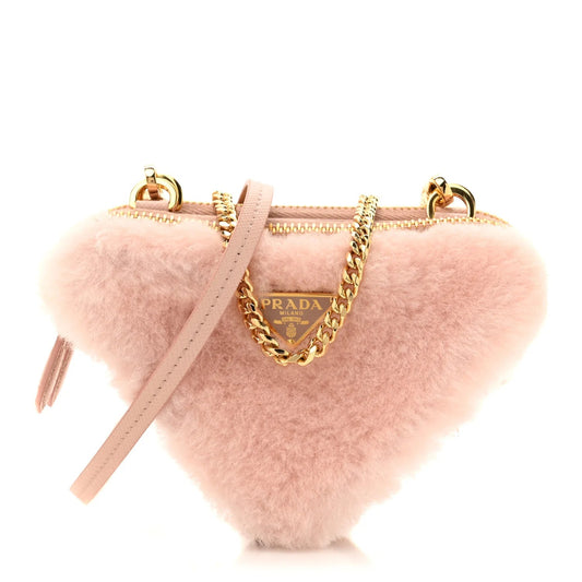 Saffiano Shearling Triangle Mini Pouch Orchidea
