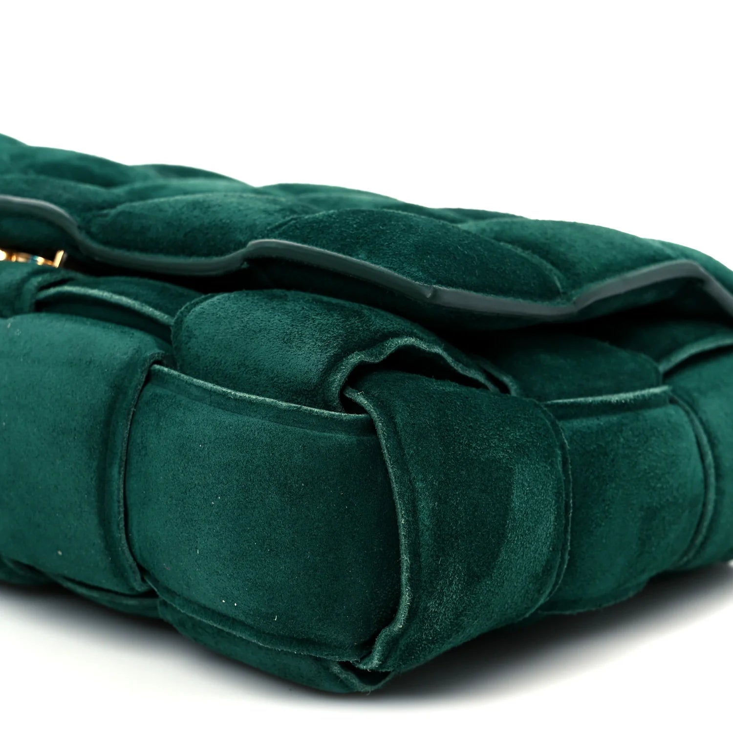 Suede Maxi Intrecciato Padded Chain Cassette Crossbody Bag Emerald Green