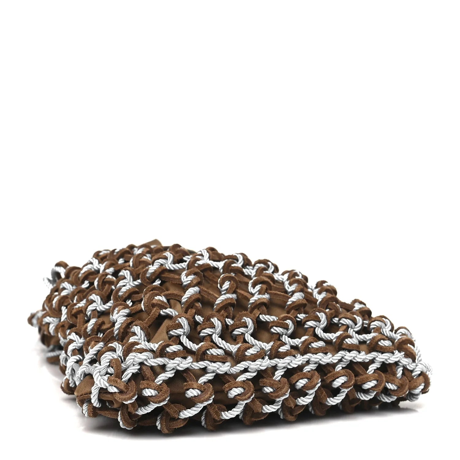 Rete Scamosciato Tessuto Macrame Small Noue Tote Cacao Celeste