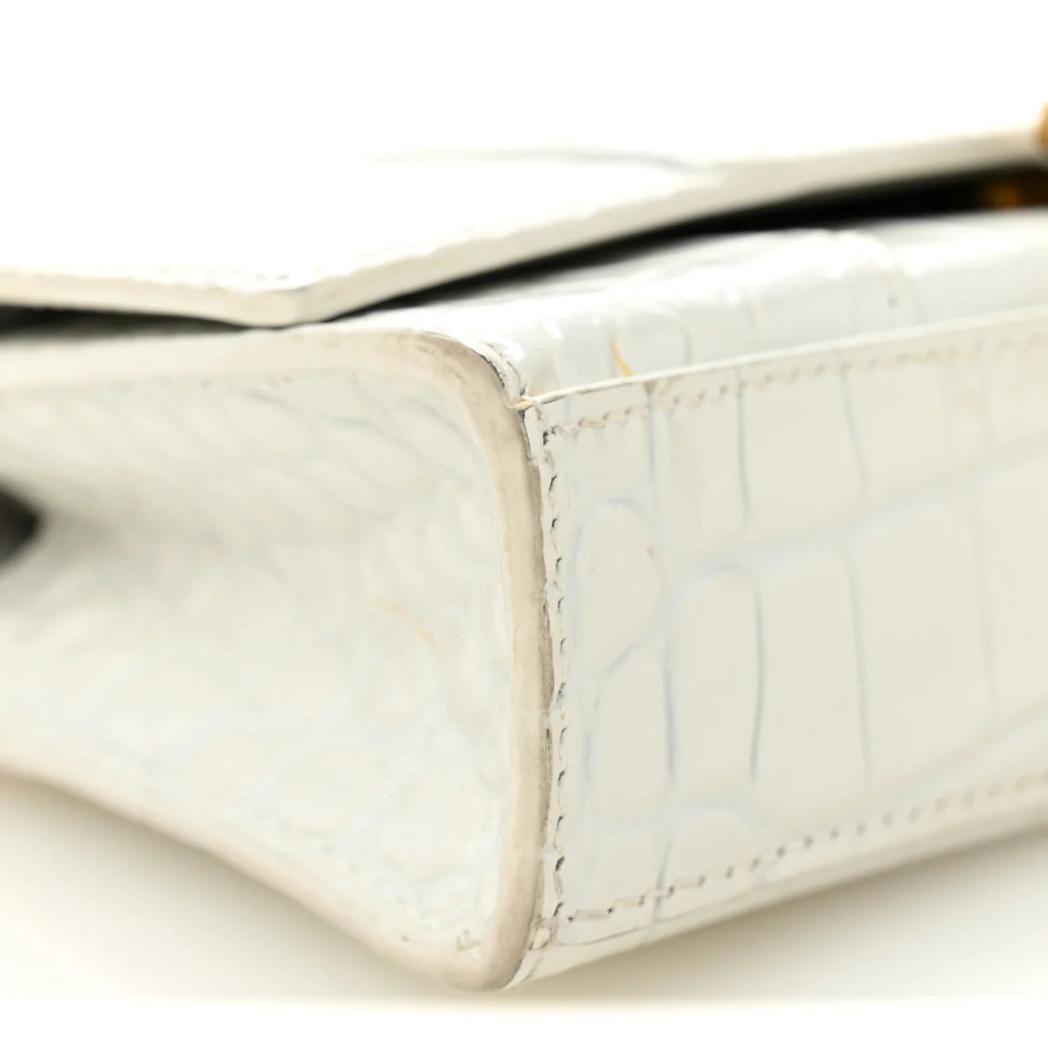 Shiny Calfskin Crocodile Embossed Hourglass Chain Bag White