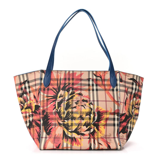 Haymarket Check Floral Print Small Canterbury Tote Mineral Blue Burnt Orange