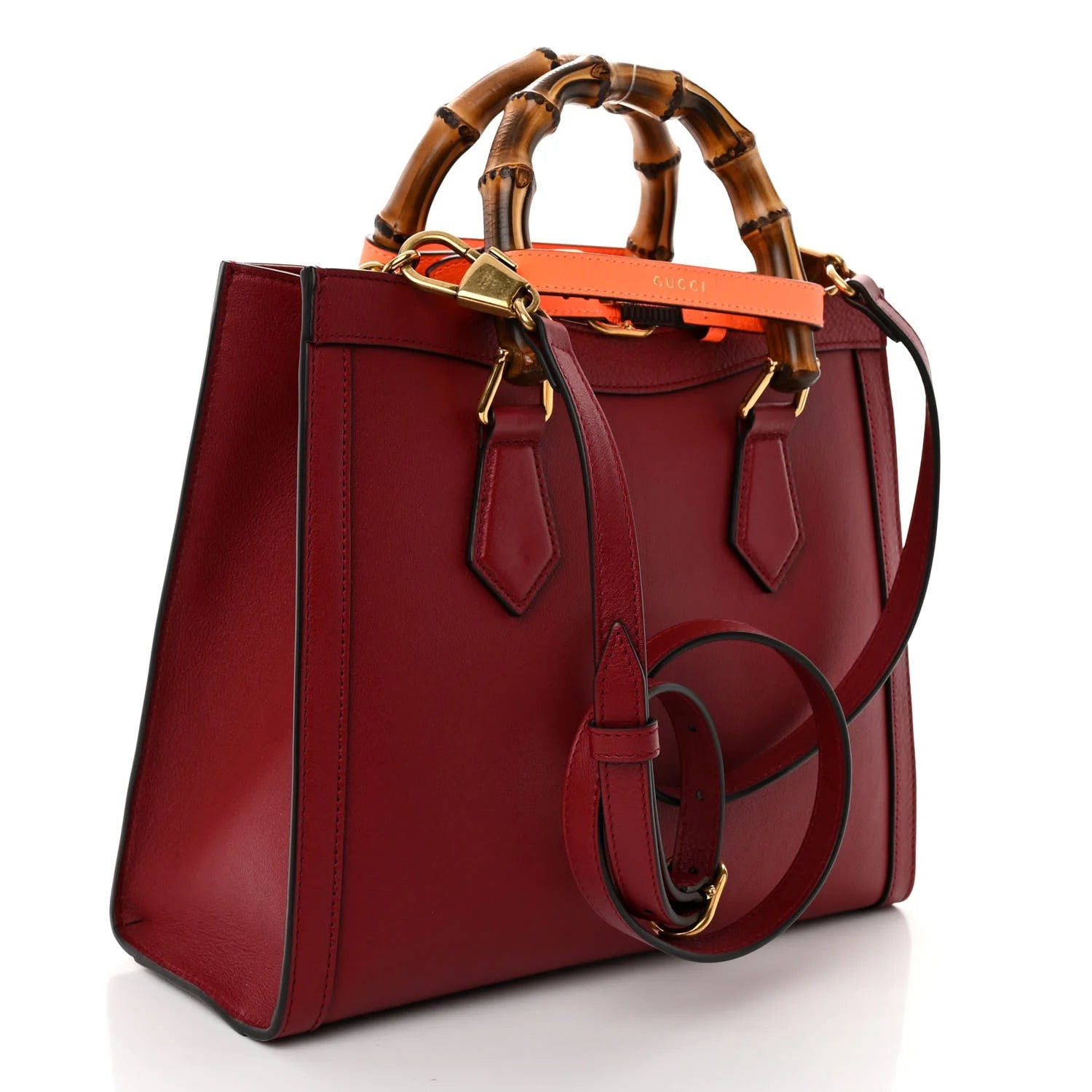 Textured Dollar Calfskin Web Small Diana Tote Bag Dark Red