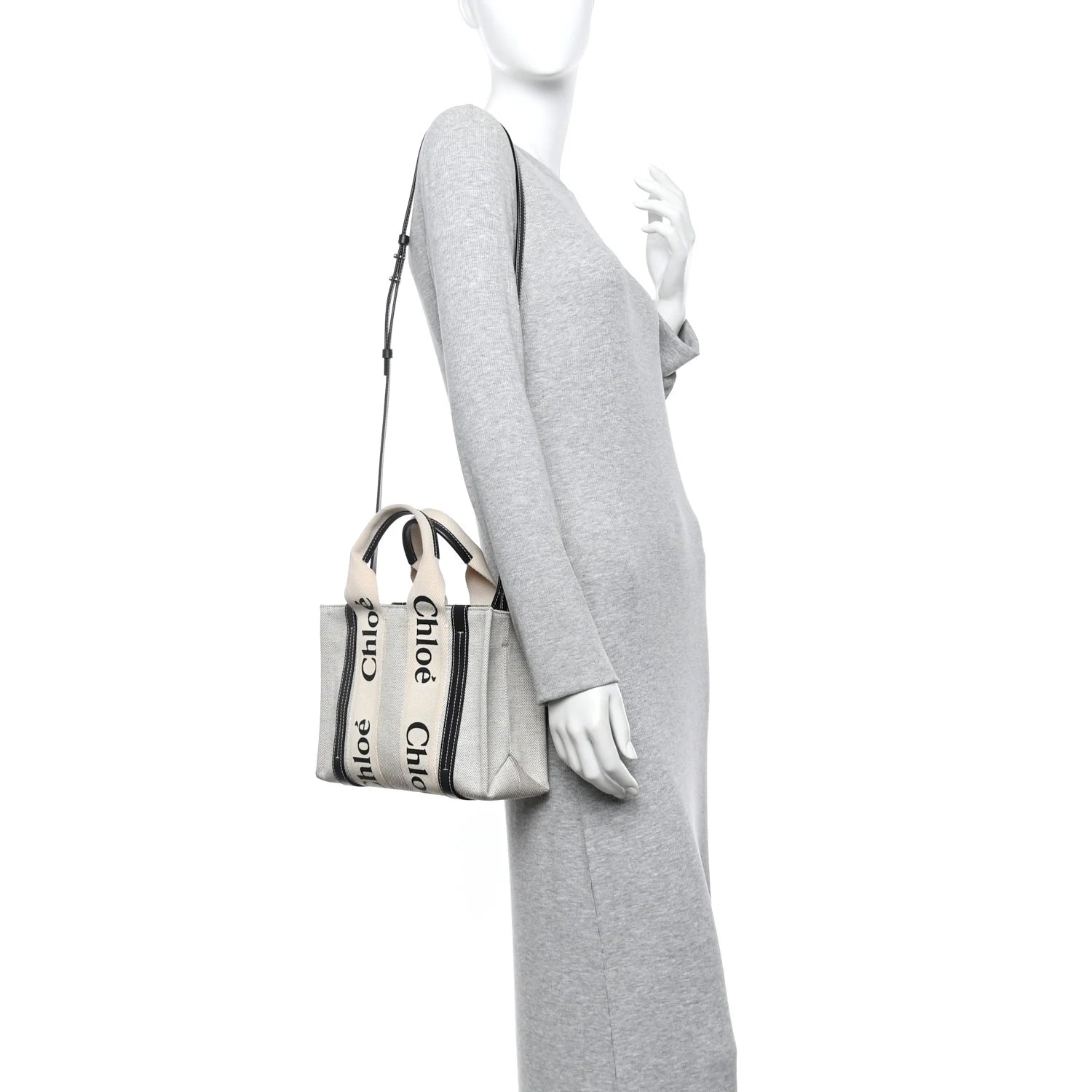 Cotton Calfskin Small Woody Ribbon Tote with Strap White Navy