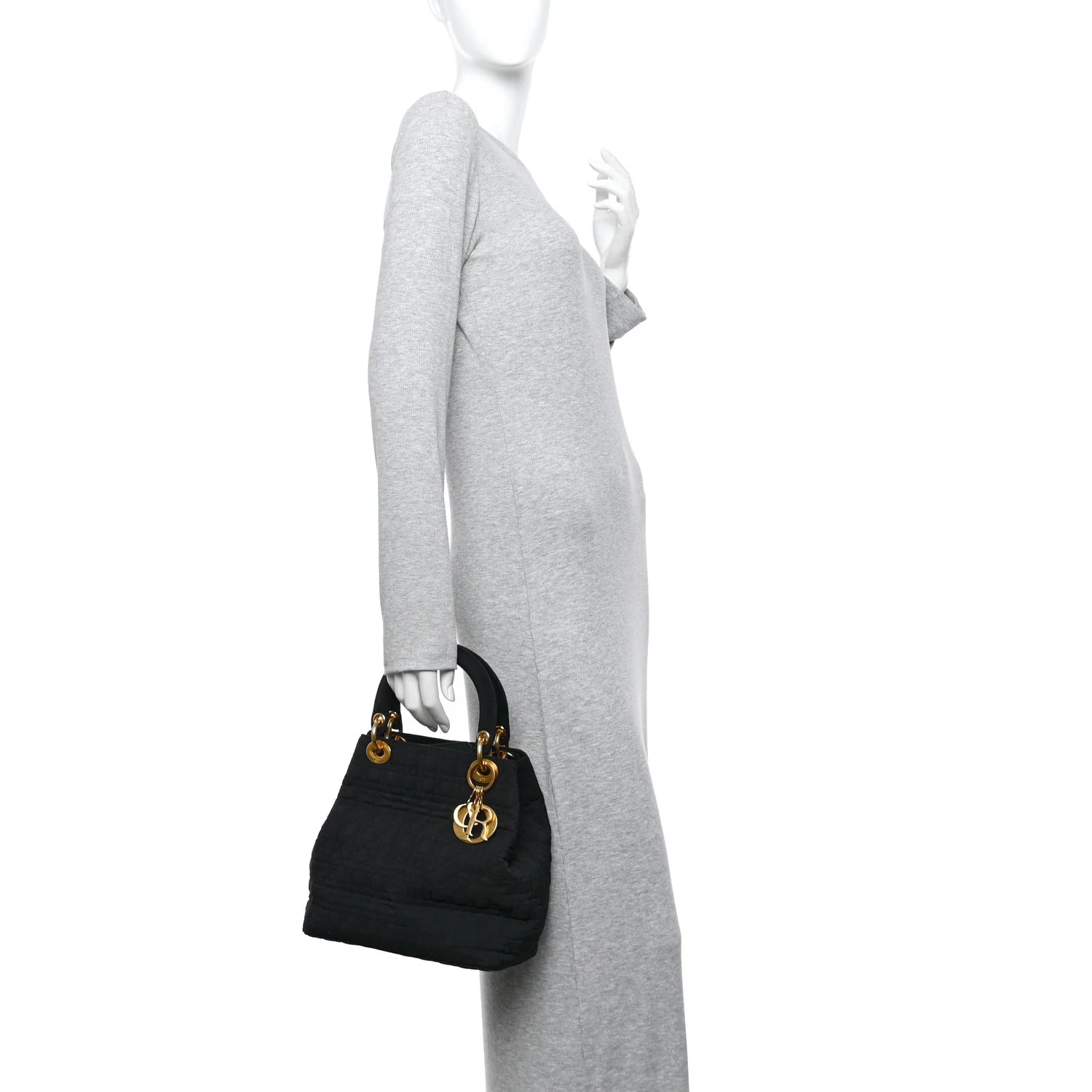 Nylon Cannage Medium Lady Dior Black