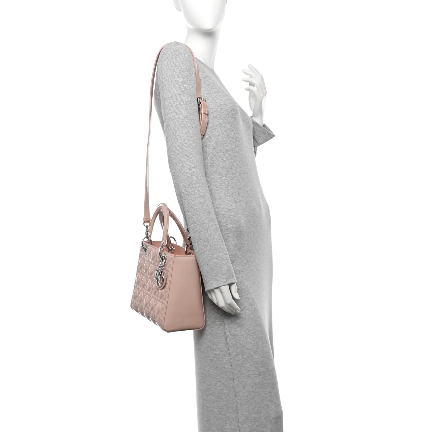 Patent Cannage Medium Lady Dior Rose Clair