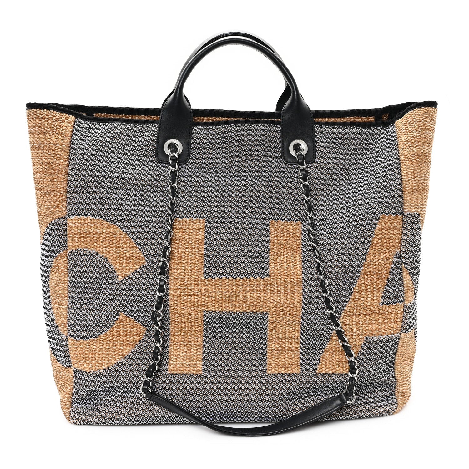 Mixed Fibers Large Shopping Bag Blue Beige