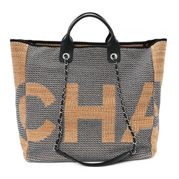 Mixed Fibers Large Shopping Bag Blue Beige