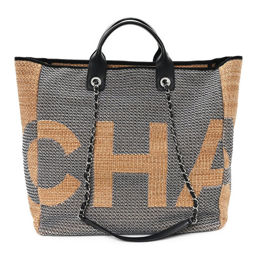 Mixed Fibers Large Shopping Bag Blue Beige