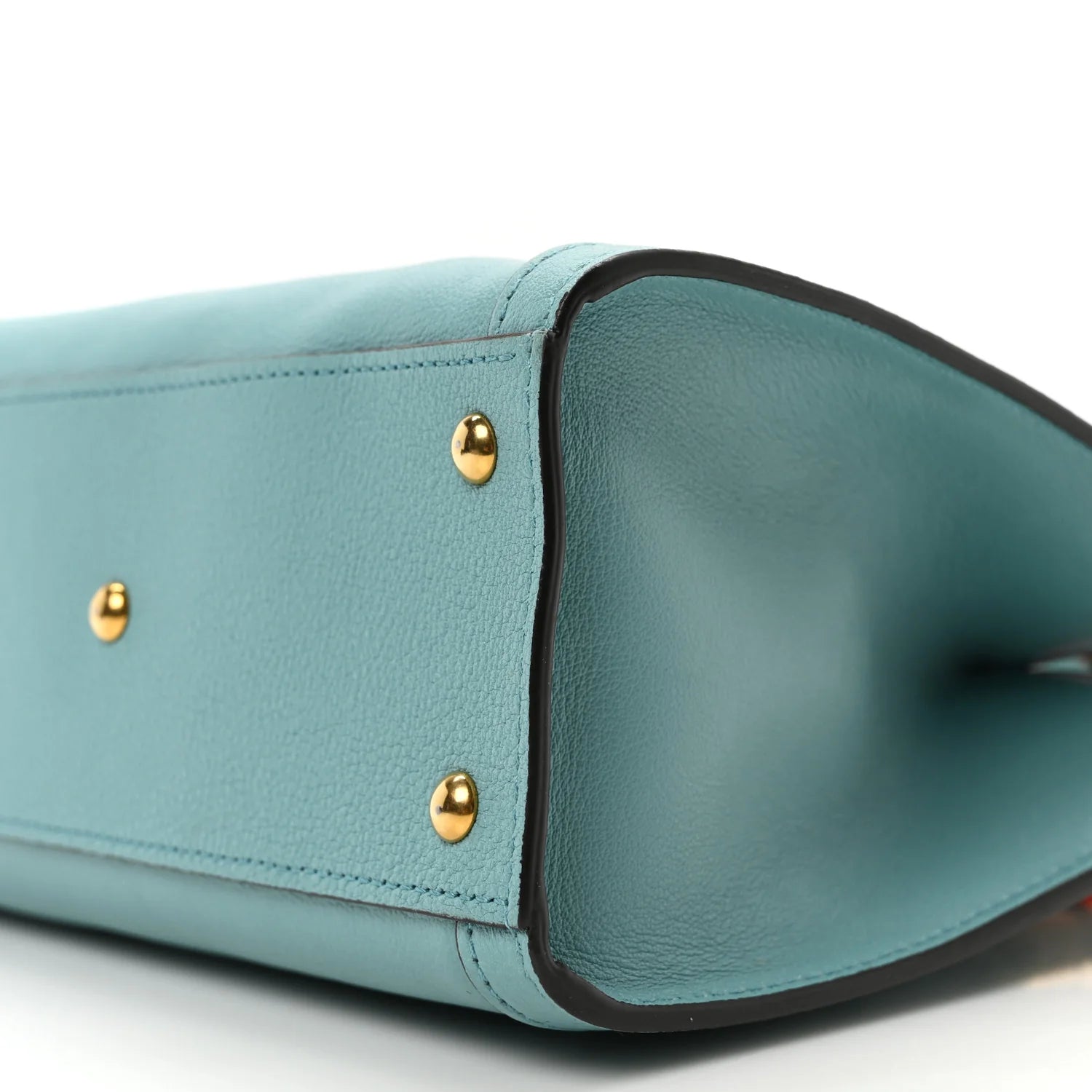 Textured Dollar Calfskin Web Mini Diana Tote Bag Dusty Azure Deep Orange