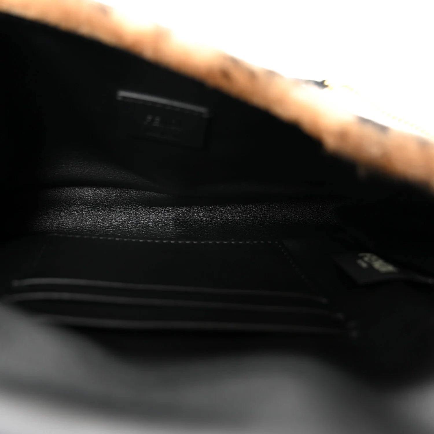 Shearling Vitello Dolce Macro FF 1974 Mini Baguette Tobacco Black