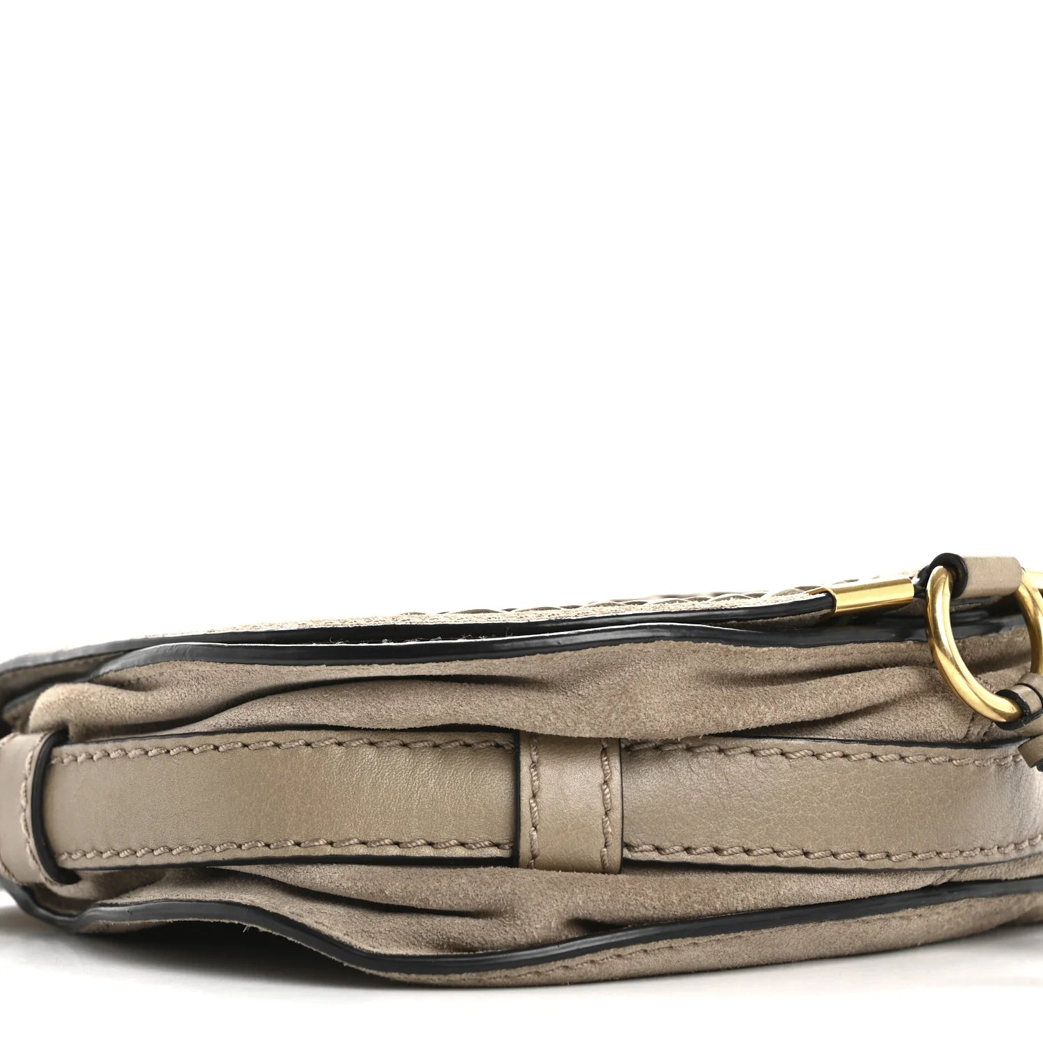 Suede Calfskin Braided Mini Marcie round Crossbody Bag Motty Grey