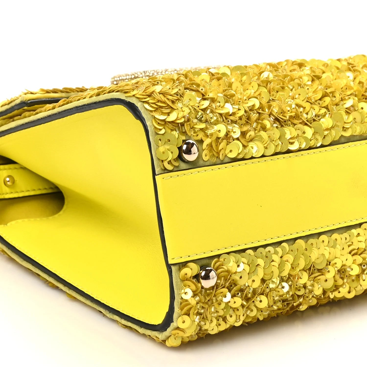 Sequin Crystal Embroidered Mini Vsling Top Handle Bag Yellow