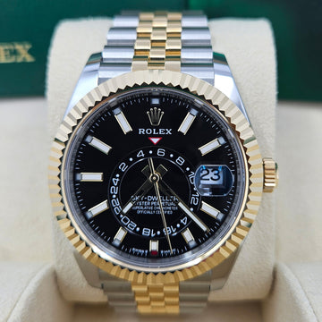 Sky-Dweller, 42Mm, Oystersteel and 18K Yellow Gold, Black, Jubilee, Ref# 336933-0004