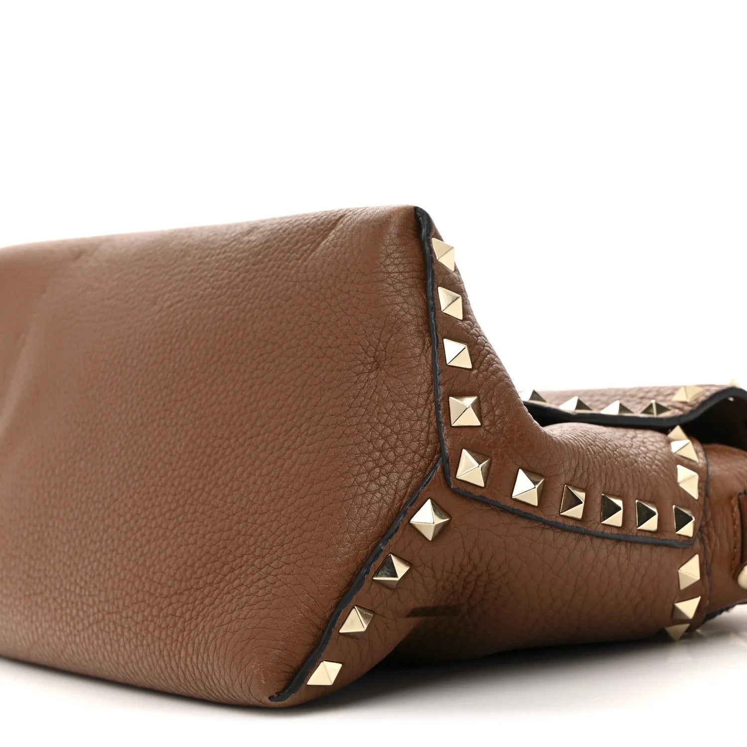 Pebbled Calfskin Medium Rockstud Top Handle Shoulder Bag Cognac