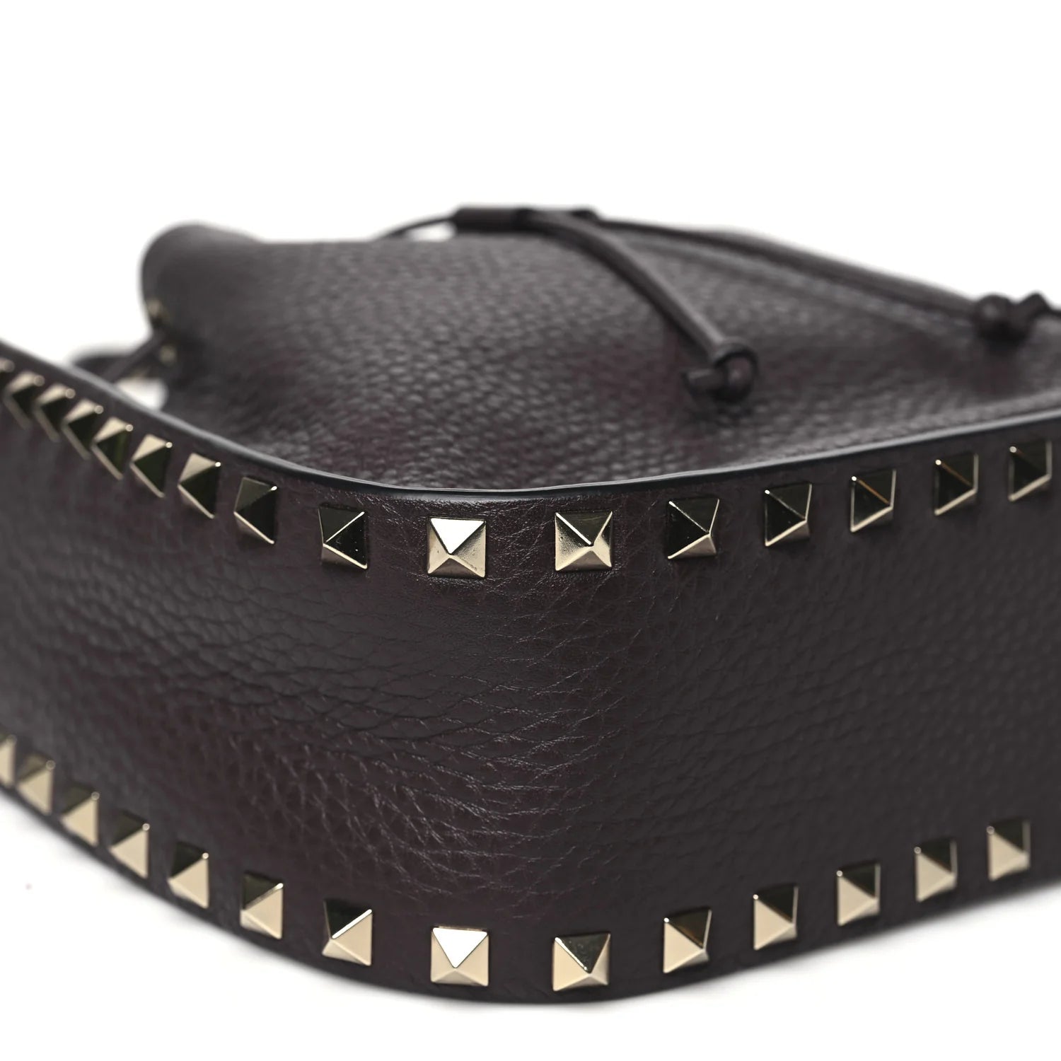 Grained Calfskin Rockstud Bucket Bag Vinaccia