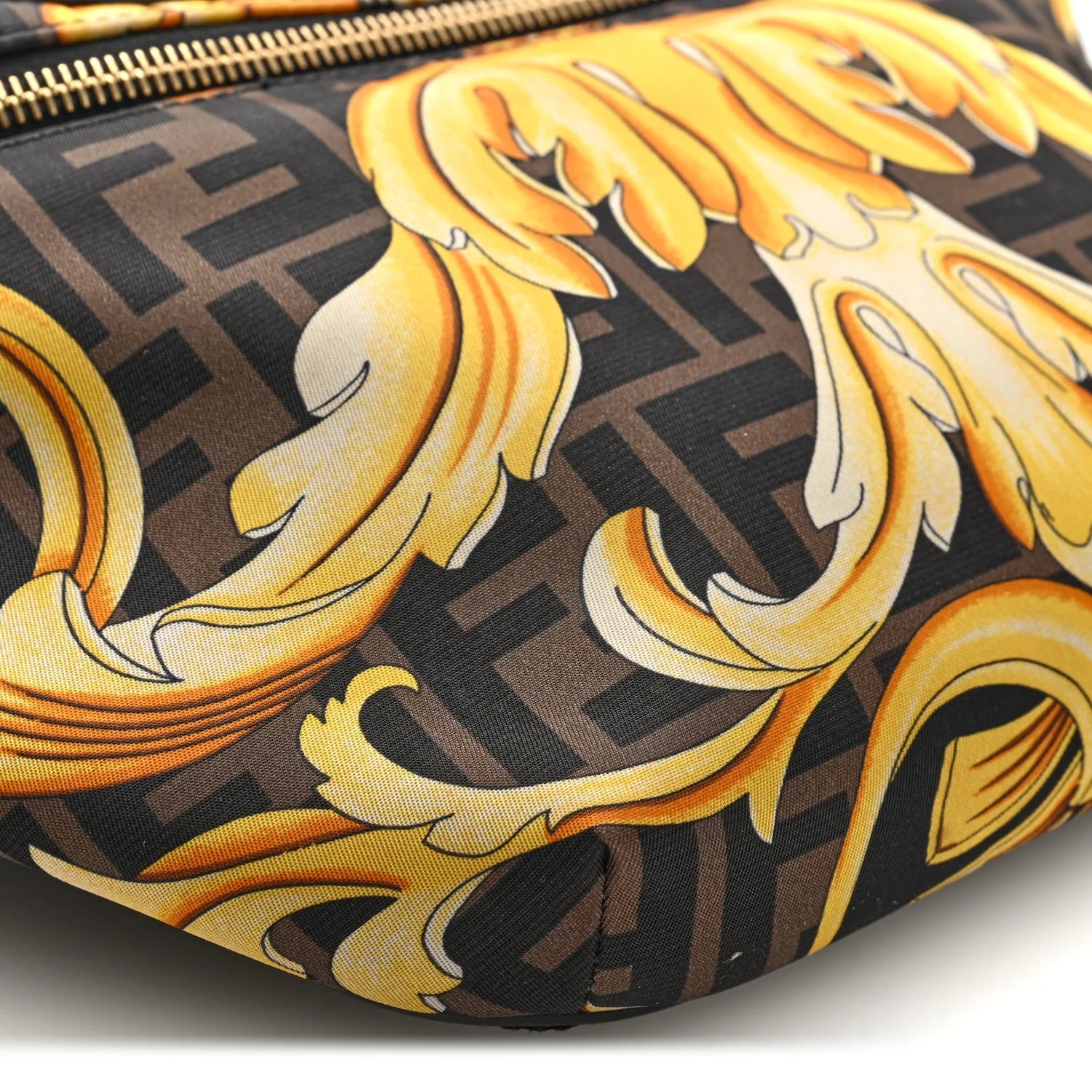 X VERSACE Nylon Cuoio Romano Fendace FF Baroque Belt Bag Black Gold