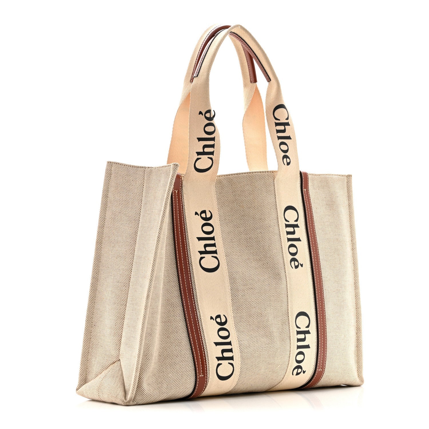 Cotton Calfskin Large Woody Ribbon Tote White Brown