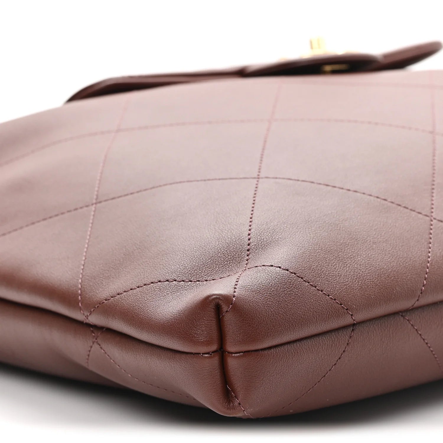 Shiny Calfskin Quilted Maxi Chain Hobo Dark Brown