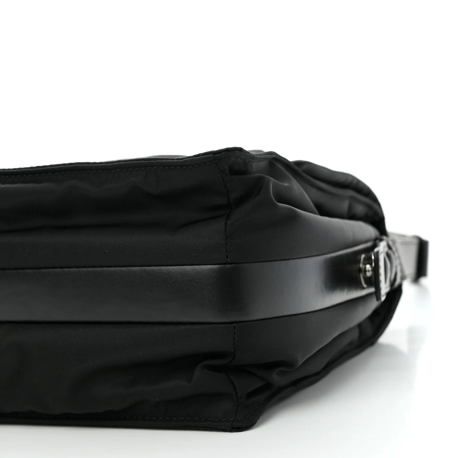 Re-Nylon Vitello Padded Large Flap Shoulder Bag Black