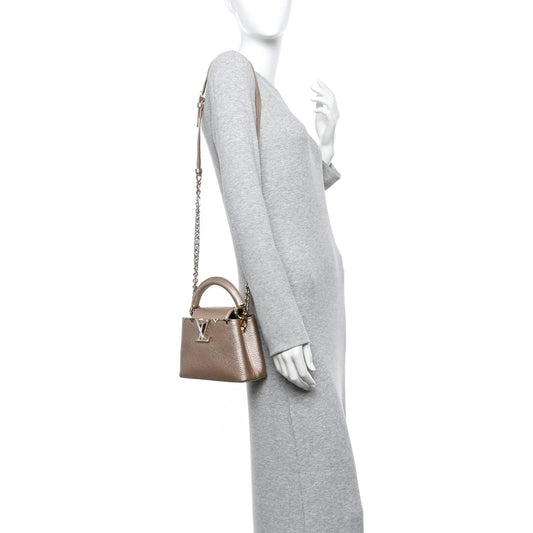 Metallic Taurillon Embellished Flower Crown Mini Capucines Gold