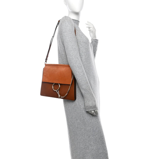 Suede Calfskin Medium Faye Shoulder Bag Tobacco