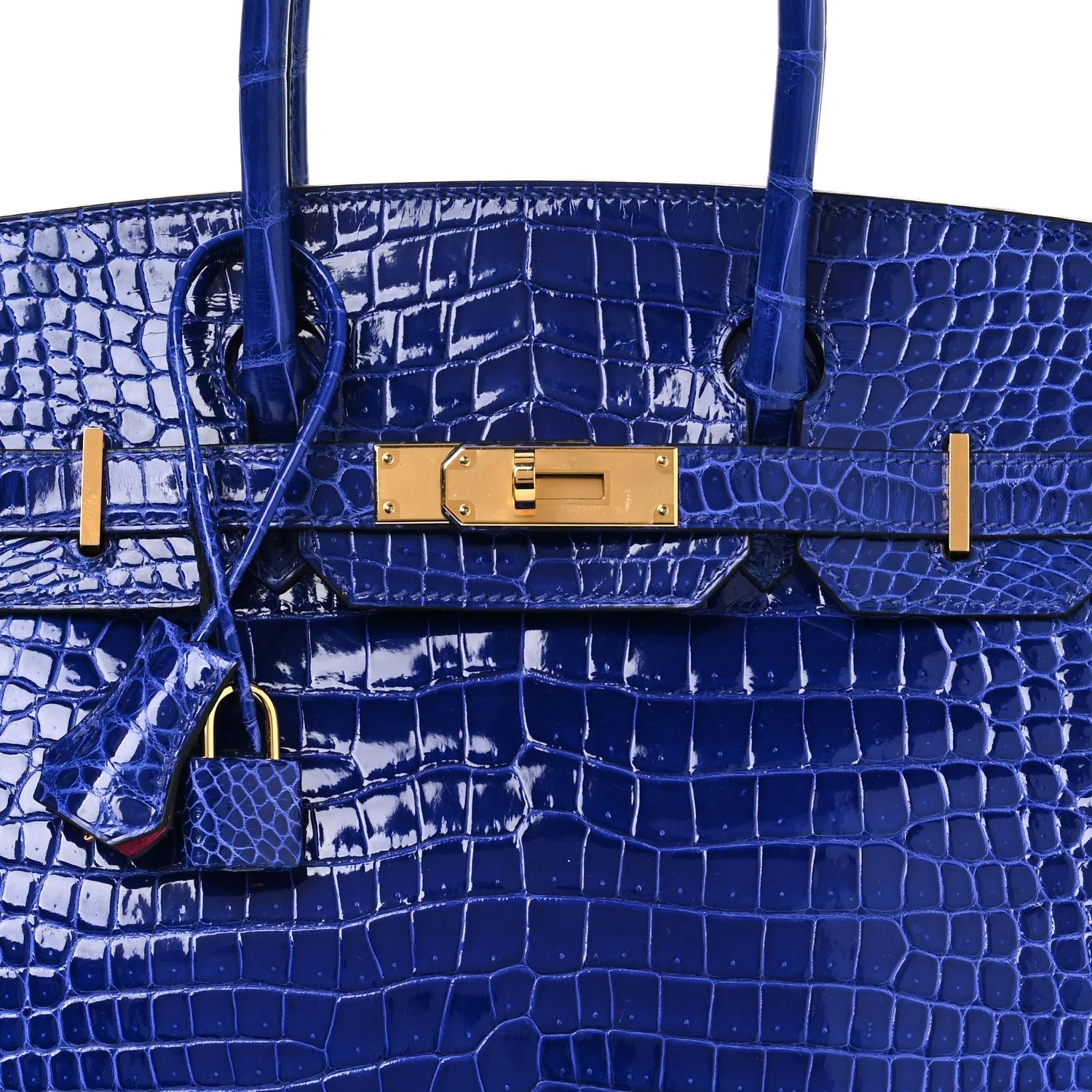 Shiny Porosus Crocodile Horseshoe Birkin 30 Bleu Electrique Magnolia
