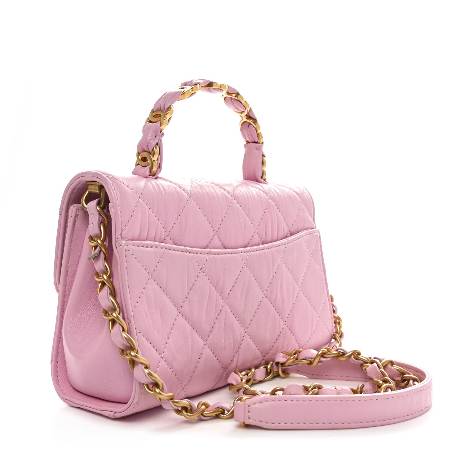 Crumpled Lambskin Quilted Mini CC Links Top Handle Flap Light Pink