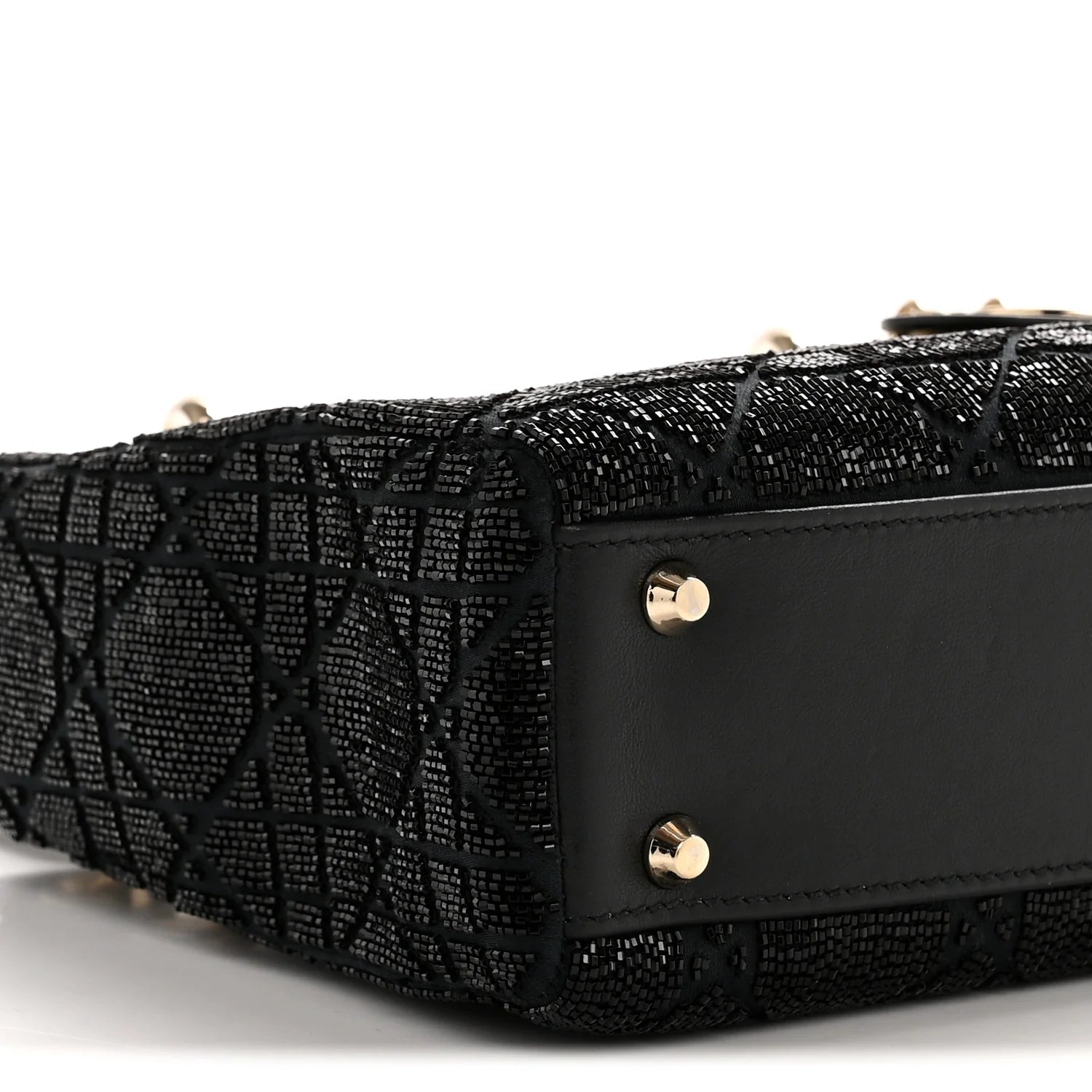 Lambskin Cannage Beaded Embroidery Mini Lady Dior Black