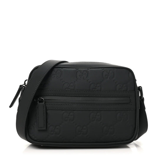 Rubber Effect Calfskin GG Mini Crossbody Bag Black