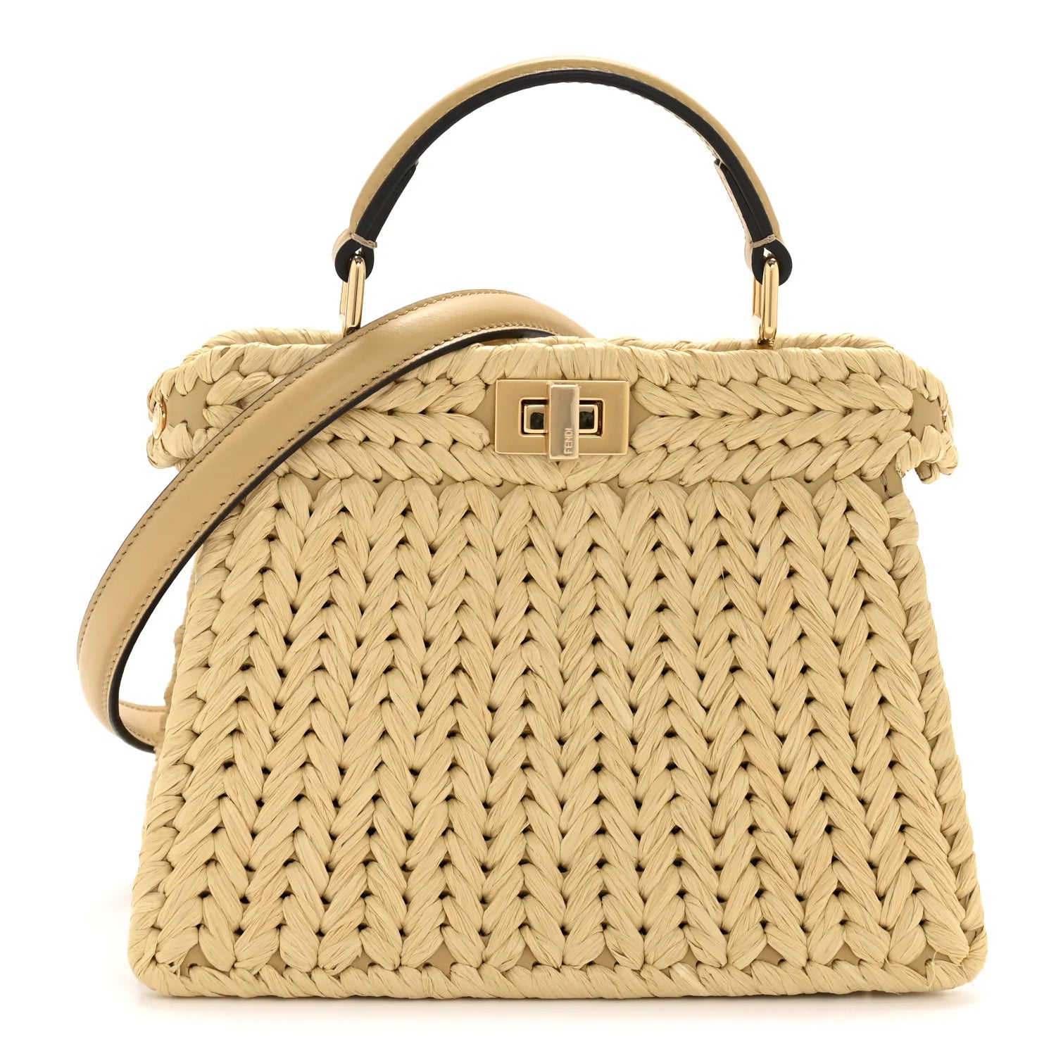 Paglia Vitello King Nappa Woven Petite Peekaboo I SEE U Satchel Sahara