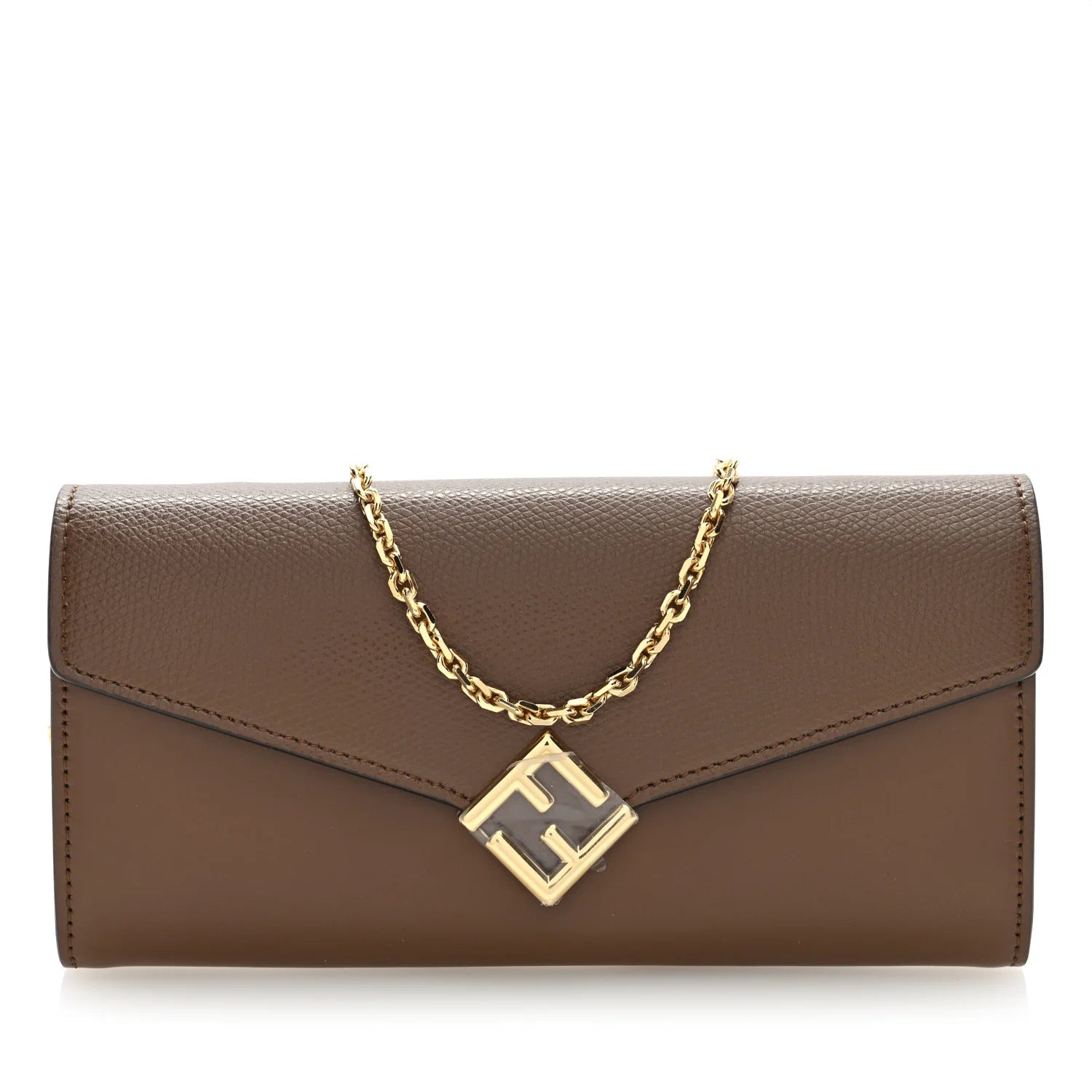 Vitello King Cruise FF Diamonds Continental Envelope Wallet on Chain Gianduia